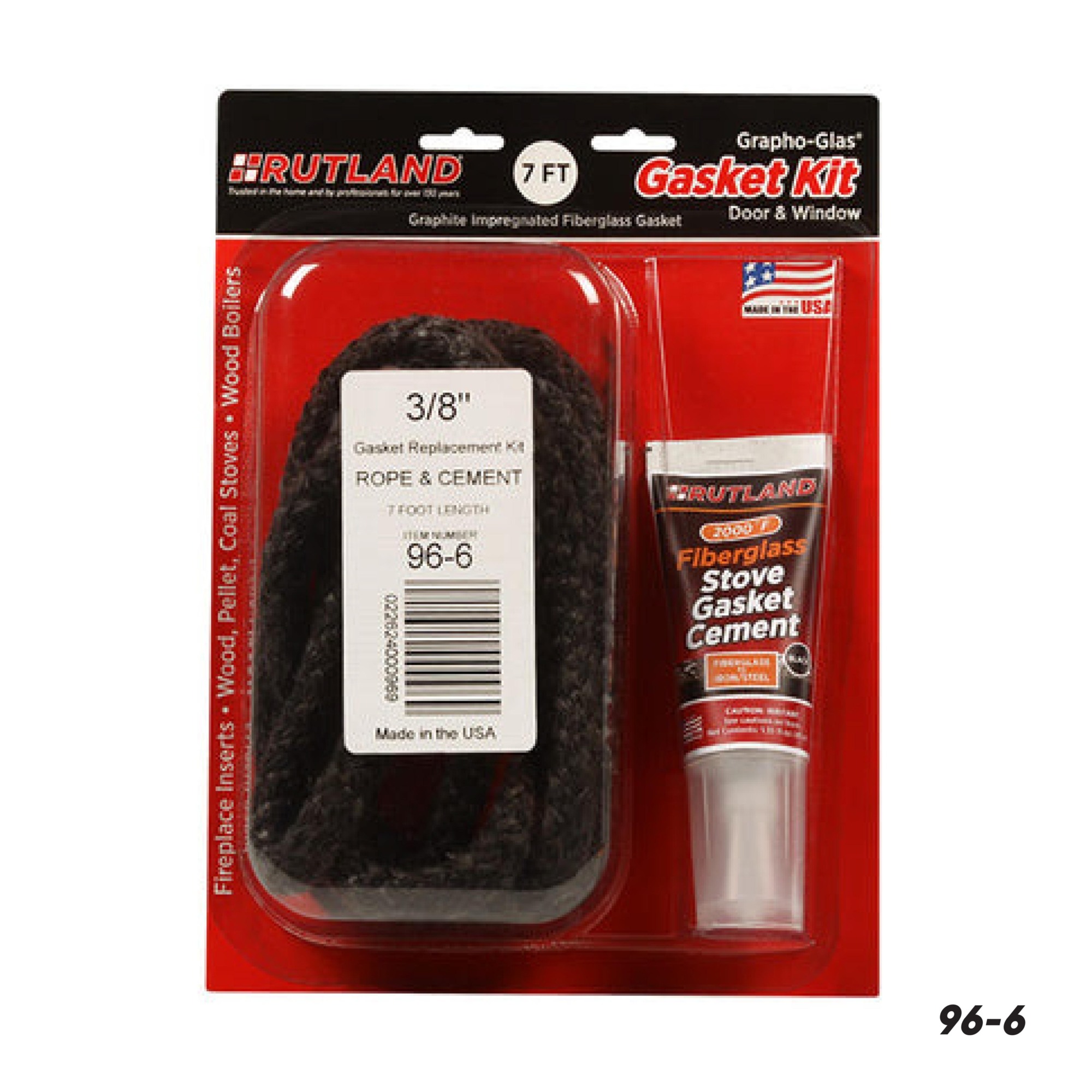 Rutland, Grapho-Glass Stove Gaskets, 7ft. x 3/8in. Rope, Model# 96-6